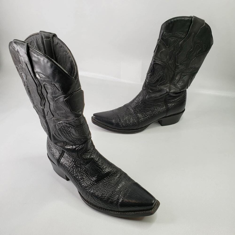 King Exotic Black Genuine SHARK Western Boot Dubai Square Toe Mens Size 8 EE